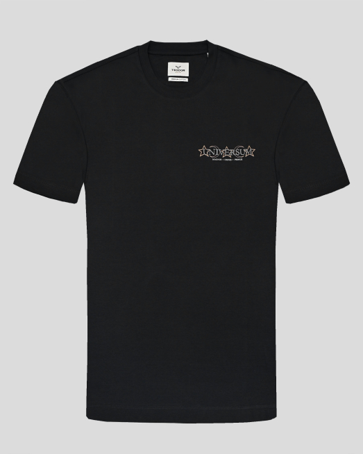 'ЧЕРНА ТЕНИСКА ОТ PREMIUM ПАМУК С ЕФЕКТЕН ПРИНТ НА ПРЕДНА ЧАСТ И ГРЪБ