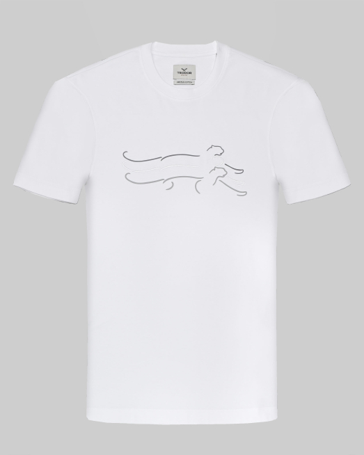 'БЯЛА ТЕНИСКА ОТ PREMIUM ПАМУК С КОНТРАСТЕН ГУМИРАН ПРИНТ ПАНТЕРА 