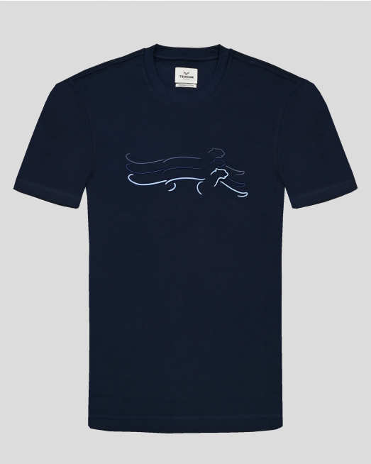 'ТЪМНОСИНЯ ТЕНИСКА ОТ PREMIUM ПАМУК С КОНТРАСТЕН ГУМИРАН ПРИНТ ПАНТЕРА 