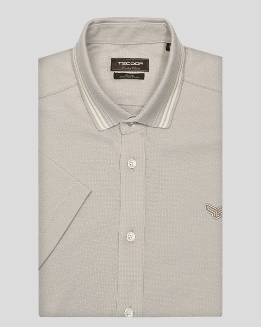 'БЕЖОВА  РИЗА С КЪС РЪКАВ ОТ ДВОЙНО МЕРСЕРИЗИРАНО СТРУКТУРНО  ТРИКО  