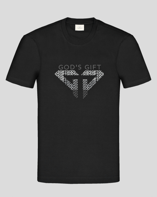 'ЧЕРНА ТЕНИСКА ОТ PREMIUM ПАМУК С ЛОГО ПРИНТ И НАДПИС GOD`S GIFT