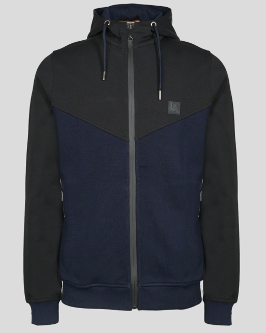 'ДВУЦВЕТЕН СПОРТЕН ЕКИП В ЧЕРНО И ТЪМНОСИНЬО С ДВУЛИЦЕВА КАЧУЛКА