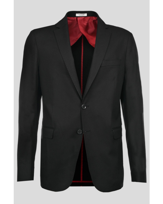 'ЧЕРЕН СПОРТНО-ЕЛЕГАНТЕН КОСТЮМ СЪС СВАЛЕН РЕВЕР И ДЖОБОВЕ С КАПАК 