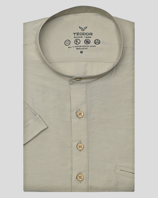 'ЗЕЛЕНА РИЗА С ПОПСКА ЯКА И КЪС РЪКАВ ОТ МОДАЛ И ПАМУК