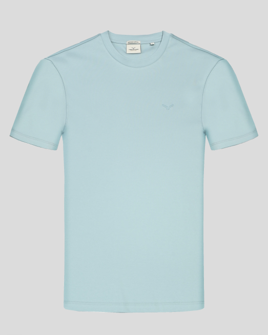 ' ТЕНИСКА  ОТ PREMIUM ПАМУК С ГУМИРАНО  ЛОГО В ЦВЯТ ПАСТЕЛЕН ТЮРКОАЗ