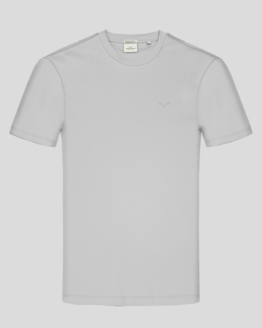 'СВЕТЛОСИВА ТЕНИСКА ОТ PREMIUM ПАМУК С ОБЛО ДЕКОЛТЕ И ЛОГО