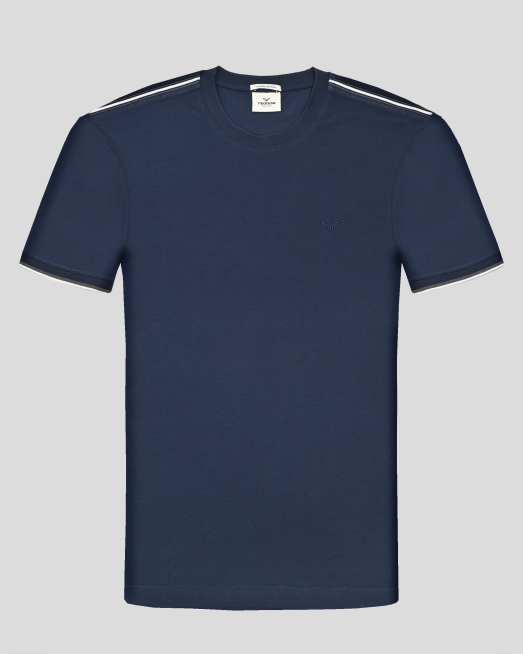 'ТЪМНОСИНЯ ТЕНИСКА С ОБЛО  ДЕКОЛТЕ ОТ ВИСОКОКАЧЕСТВЕН ПАМУК SUPIMA