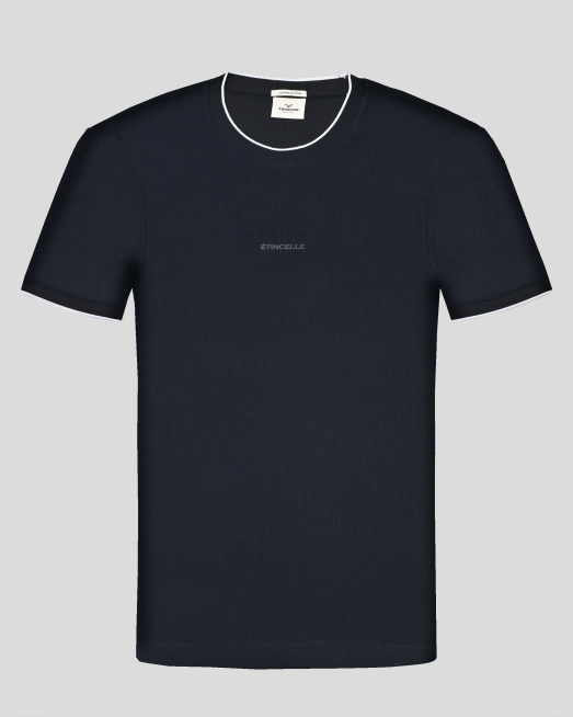 'ТЪМНОСИНЯ ТЕНИСКА С ОБЛО ДЕКОЛТЕ  ОТ ВИСОКОКАЧЕСТВЕН ПАМУК SUPIMA