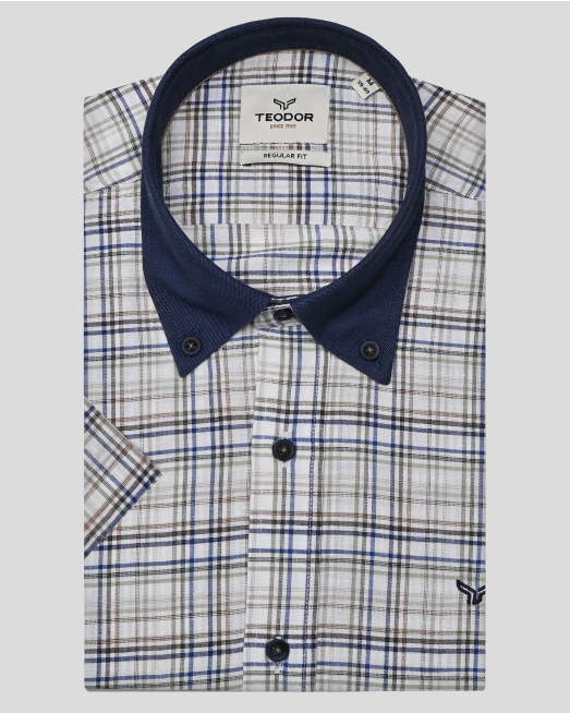 'МНОГОЦВЕТНА КАРИРАНА РИЗА С ДЕНИМ ЯКА ОТ ЛИОСЕЛ, ПАМУК И ЛЕН 