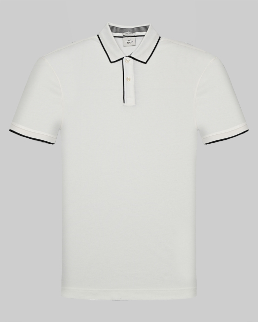 'ТЕНИСКА С ПОЛО ЯКА ОТ ВИСОКОКАЧЕСТВЕН  ПАМУК SUPIMA В ЦВЯТ ЕКРЮ