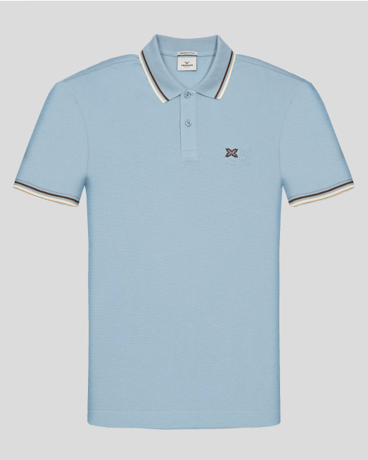 'СВЕТЛОСИНЯ ТЕНИСКА ОТ PREMIUM ПАМУК С БРОДЕРИЯ И КОНТРАСТНА ДЕСЕНАЦИЯ