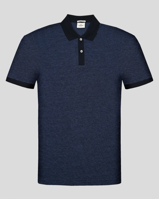 'ТЪМНОСИНЯ СТРУКТУРНА ТЕНИСКА С ПОЛО ЯКА ОТ PREMIUM ПАМУК