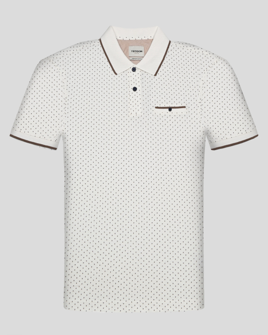 'ПОЛО ТЕНИСКА ОТ PREMIUM ПАМУК СЪС СИТЕН КОНТРАСТЕН ПРИНТ В ЕКРЮ