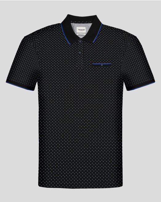 ' ЧЕРНА ПОЛО ТЕНИСКА ОТ PREMIUM ПАМУК В СИТЕН КОНТРАСТЕН ПРИНТ 