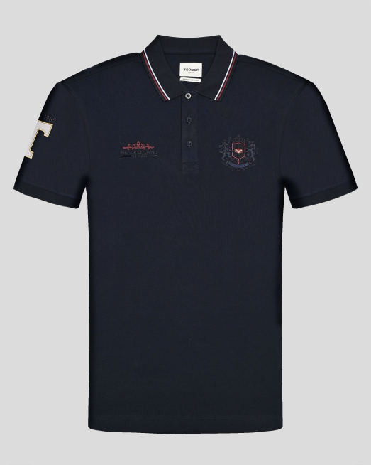 'ТЪМНОСИНЯ ТЕНИСКА ОТ PREMIUM ПАМУК С КОНТРАСТНА БРОДЕРИЯ И ЛОГО