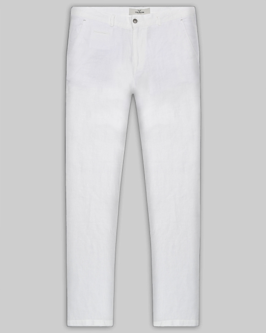 'БЯЛ ЛЕНЕН ПАНТАЛОН С ИТАЛИАНСКИ ДЖОБ И КОЖЕН ЛОГО АКСЕСОАР