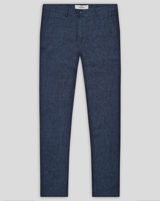 'ЛЕНЕН ЧИНО ПАНТАЛОН С ДВОЙНИ ФИЛЕТКИ И ЛОГО В ТЪМНОСИН  МЕЛАНЖ