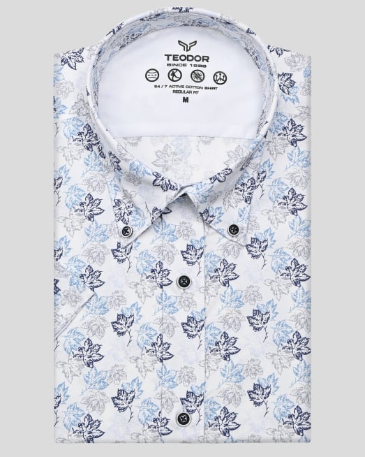 'БЯЛА  РИЗА В КОНТРАСТЕН ФЛОРАЛЕН ДЕСЕН С КОПЧЕТА НА ЯКАТА