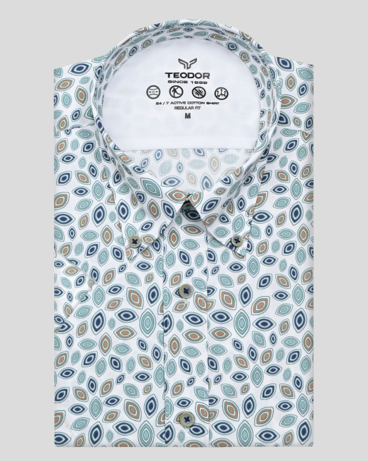 ' РИЗА В ЕФЕКТЕН МНОГОЦВЕТЕН ПРИНТ С КОПЧЕТА НА ЯКАТА