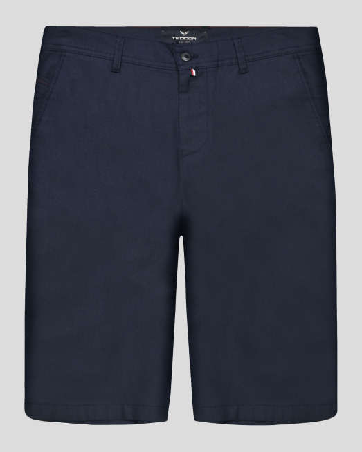 'ТЪМНОСИНИ БЕРМУДИ С ИТАЛИАНСКИ ДЖОБ И КОЖЕНА ЛОГО ЕМБЛЕМА