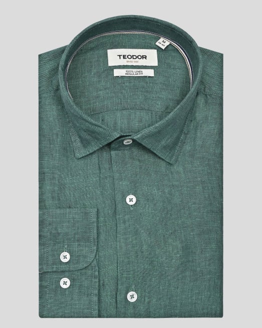 'ТЪМНОЗЕЛЕНА ЛЕНЕНА РИЗА МЕЛАНЖ СВОБОДЕН СИЛУЕТ