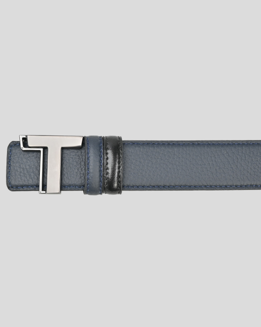 'ДВУЛИЦЕВ КОЛАН ОТ ГЛАДКА И ШАГРЕНИРАНА КОЖА В ТЪМНОСИНЬО И ЧЕРНО