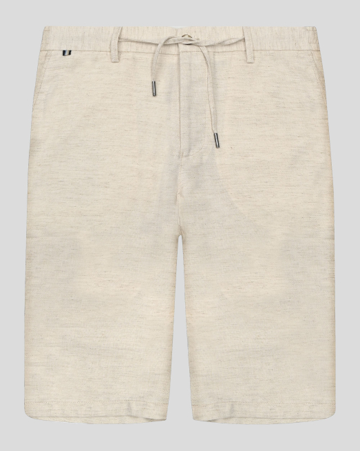 'ЛЕНЕНИ БЕРМУДИ В ЦВЯТ ЕКРЮ МЕЛАНЖ С ЕДИНИЧНИ ФИЛЕТКИ И ЛОГО 