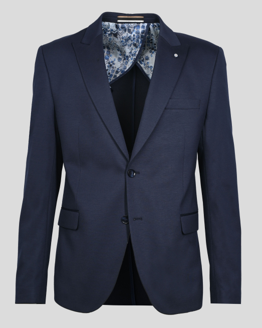 'ТЪМНОСИНЬО ЕЛАСТИЧНО САКО С ОСТЪР РЕВЕР И ДВА ШЛИЦА