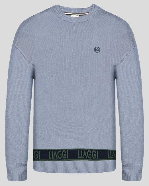 'СИВО-СИН ОВЪРСАЙЗ ПУЛОВЕР С БРАНДИРАНА КОНТРАСТНА ЛЕНТА 