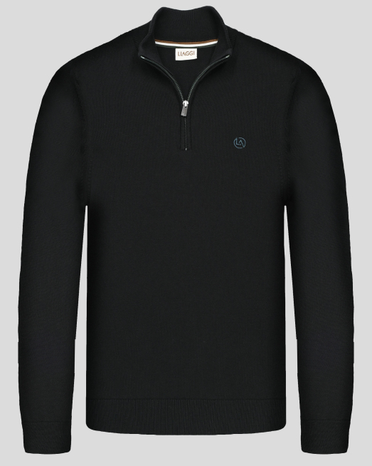 'ЧЕРЕН ПУЛОВЕР ТИП ПОЛУПОЛО С КЪС ЦИП И ЛОГО