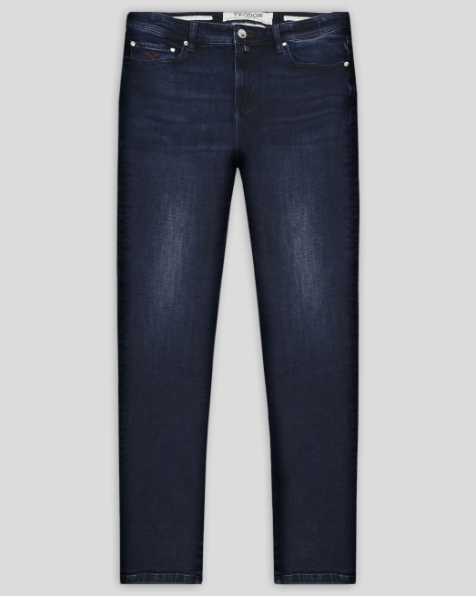 'ИНДИГОВО СИНИ ДЪНКИ С КОНТРАСТНА БРОДЕРИЯ ЛОГО СВОБОДЕН СИЛУЕТ