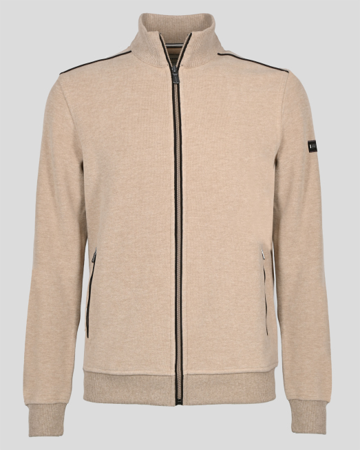 'БЕЖОВ СУИТШЪРТ С ЦИП И КОНТРАСТНИ ВЕЛУРЕНИ ЕЛЕМЕНТИ