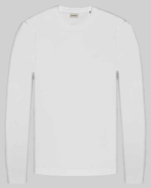 'БЯЛА БЛУЗА ТРИКО С ОБЛО ДЕКОЛТЕ И ТОНАЛНА БРОДЕРИЯ ЛОГО