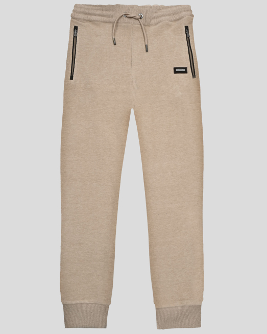 'БЕЖОВО СПОРТНО ДОЛНИЩЕ ТРИКО С ВЕЛУРЕНИ ЕЛЕМЕНТИ И ЛОГО