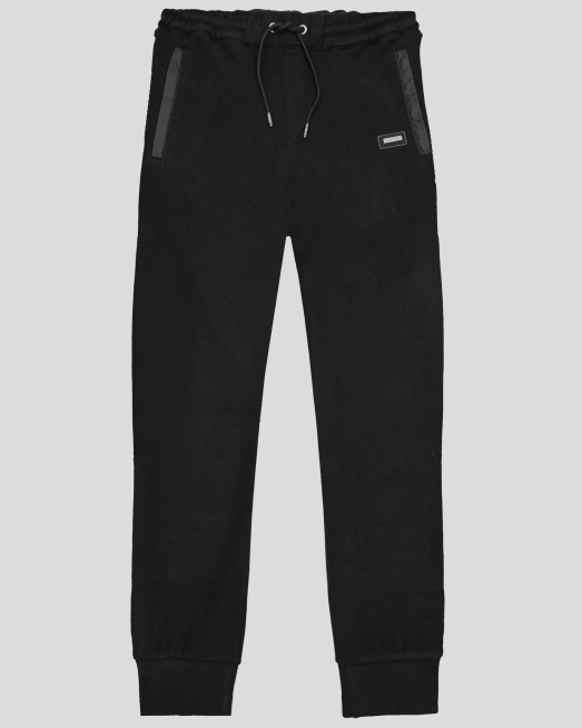 'ЧЕРНО СПОРТНО ДОЛНИЩЕ ТРИКО С ВЕЛУРЕНИ ЕЛЕМЕНТИ И ЛОГО