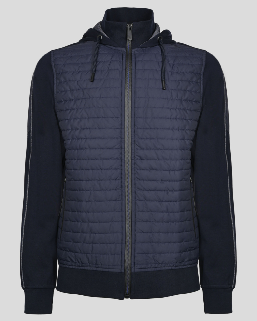 'ТЪМНОСИН КОМБИНИРАН СУИТШЪРТ С КАЧУЛКА И КАПИТОНИРАНА ПРЕДНА ЧАСТ