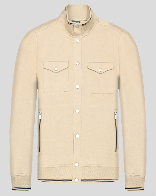 'БЕЖОВ СУИТШЪРТ ТИП БОМБЪР С ТИК-ТАК КОПЧЕТА И ГРЪДНИ ДЖОБОВЕ