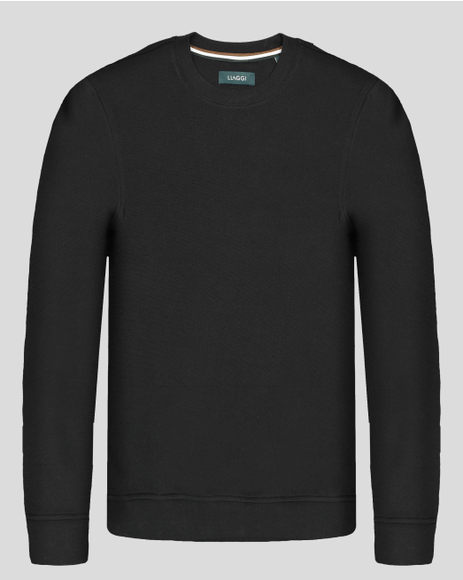 'ЧЕРНА БЛУЗА ОТ СТРУКТУРНО ПАМУЧНО ТРИКО С ЛОГО ЕМБЛЕМА НА РЪКАВ