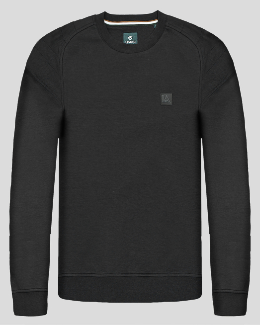 'ЧЕРНА БЛУЗА СЪС ЗАОБЛЕНО РАМО И ГУМИРАНО ЛОГО