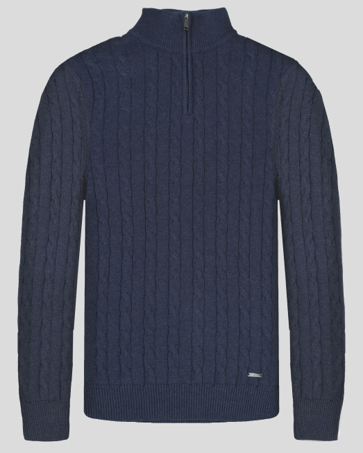 'ТЪМНОСИН ПУЛОВЕР ТИП ПОЛУПОЛО С ПЛЕТКА ОСМОРКА ОТ PREMIUM ПАМУК