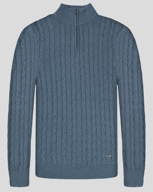 'СИН ПУЛОВЕР ТИП ПОЛУПОЛО С ПЛЕТКА ОСМОРКА ОТ PREMIUM ПАМУК