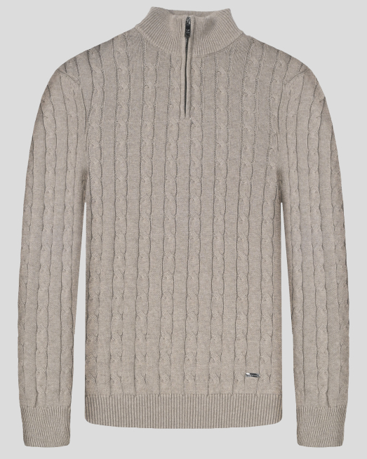 'БЕЖОВ ПУЛОВЕР С ВИСОКА ЯКА ОТ 100% PREMIUM ПАМУК С КЪС ЦИП 