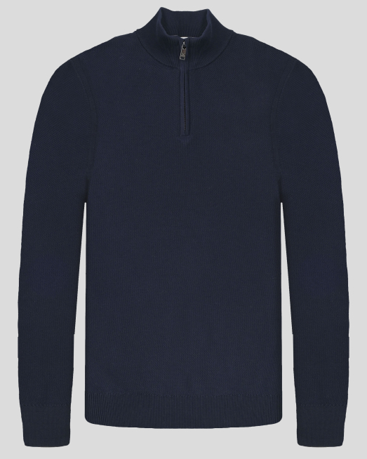 'ТЪМНОСИН ПУЛОВЕР ТИП ПОЛУПОЛО ОТ 100% PREMIUM ПАМУК С КЪС ЦИП