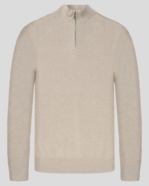'БЕЖОВ ПУЛОВЕР ТИП ПОЛУПОЛО ОТ 100% PREMIUM ПАМУК В СИТНА СТРУКТУРА