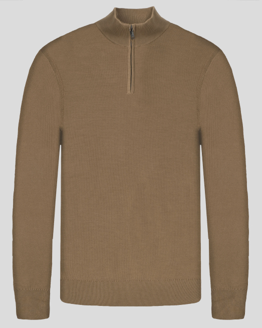 'ПУЛОВЕР ТИП ПОЛУПОЛО ОТ 100% PREMIUM ПАМУК В ЦВЯТ КАМЕЛ