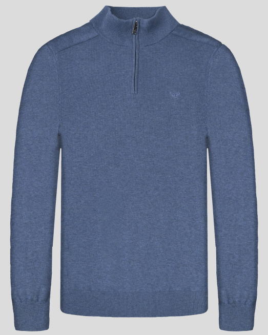 'СИН ПУЛОВЕР С ВИСОКА ЯКА ОТ 100% PREMIUM ПАМУК С БРОДЕРИЯ ЛОГО