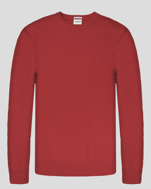 'ЧЕРВЕН ПУЛОВЕР ОТ 100% PREMIUM ПАМУК В СИТНА СТРУКТУРА