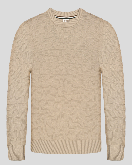 'БЕЖОВ ПУЛОВЕР В ТОНАЛНА РЕЛЕФНА ПЛЕТКА С ЛОГО ИНИЦИАЛИ