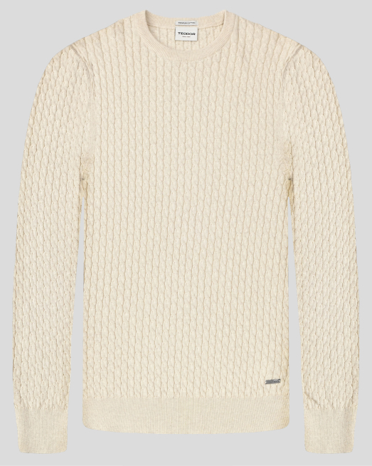 'ПУЛОВЕР С ПЛЕТЕНИЦИ ОТ PREMIUM ПАМУК В ЦВЯТ ЕКРЮ