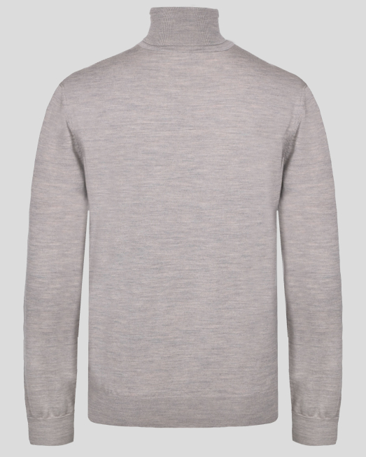 'ПУЛОВЕР С ВИСОКА ПОЛО ЯКА ОТ МЕРИНО ВЪЛНА В ТРИЦВЕТЕН МЕЛАНЖ